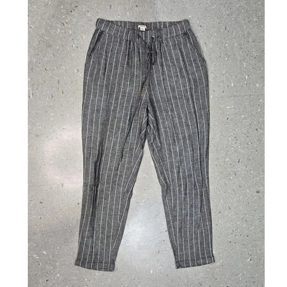 Ostin Linen Stripped Ankle Elastic Waist Pants size M - Picture 1 of 4